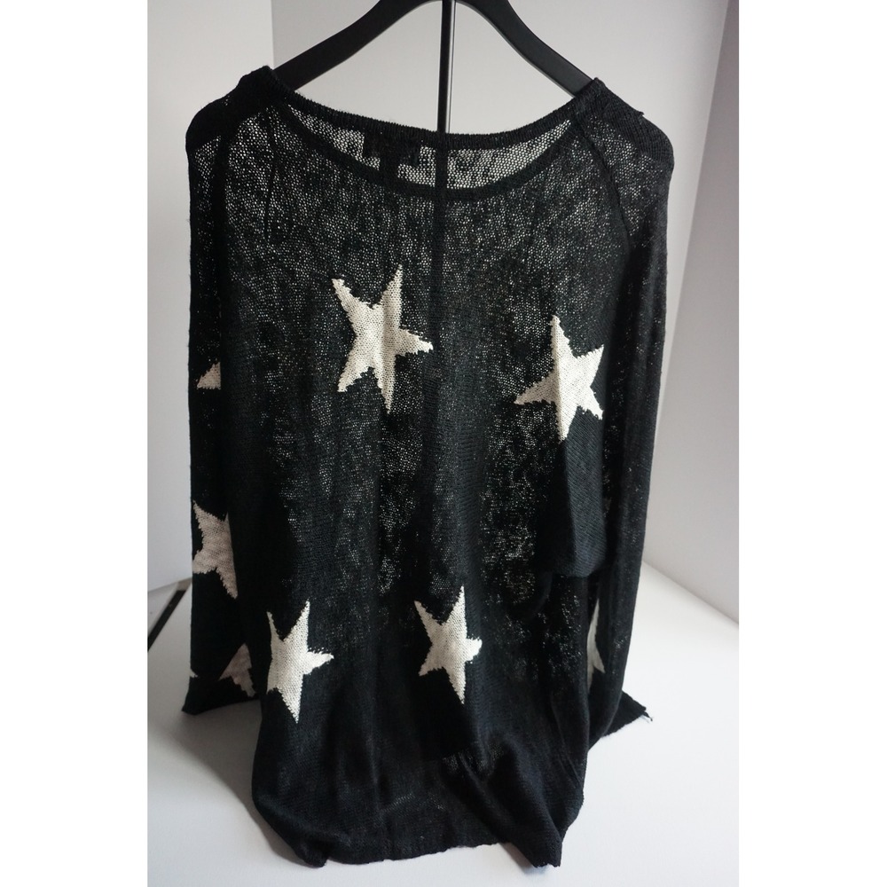 GIGIO USA Black White Star Print Open Knit Oversized Sweater TC1400 Medium - Picture 2 of 14